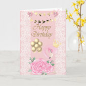 Niedlich Baby Pink Flamingo, Tiara, Balloons Gebur Karte (Gelbe Blume)