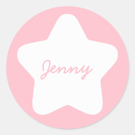 Niedlich Baby Pink Star Individuelle Name Aufklebe Runder Aufkleber (Vorderseite)