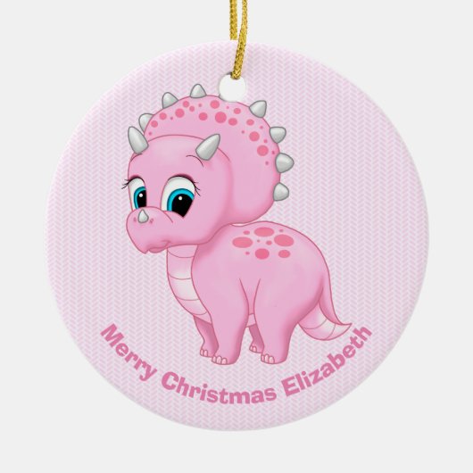 Niedlich Baby Pink Triceratops Dinosaurier Keramikornament (Vorne)