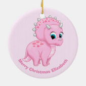 Niedlich Baby Pink Triceratops Dinosaurier Keramikornament (Hinten)
