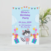 Niedlich Baby Raccoon Geburtstagsparty Einladung | (Stehend Vorderseite)