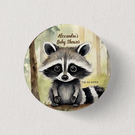 Niedlich Baby Raccoon Gender Neutral Baby Dusche Button (Vorderseite)