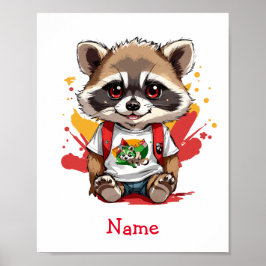 Niedlich Baby Raccoon Individuelle Name Poster