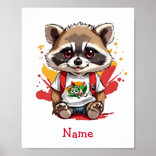 Niedlich Baby Raccoon Individuelle Name Poster (Vorne)
