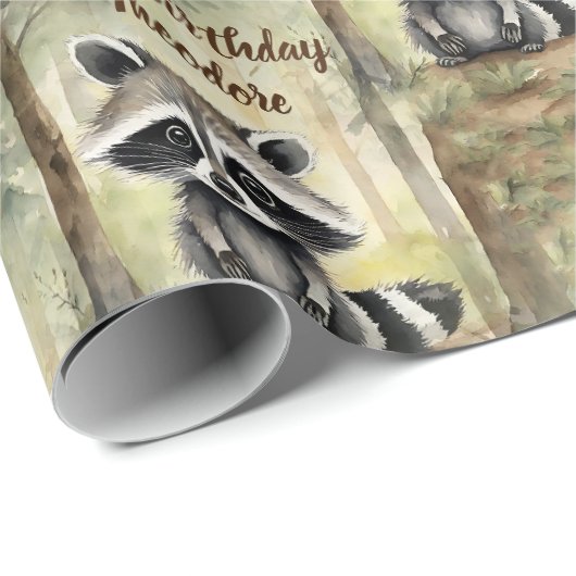 Niedlich Baby Raccoon Personalisiert Geburtstag Geschenkpapier (Rolleneckpunkt)