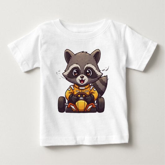 Niedlich Baby Raccoon Race Car Driver Baby T-shirt (Vorderseite)