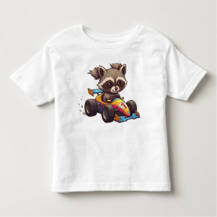 Niedlich Baby Raccoon Race Car Driver Kleinkind T-shirt
