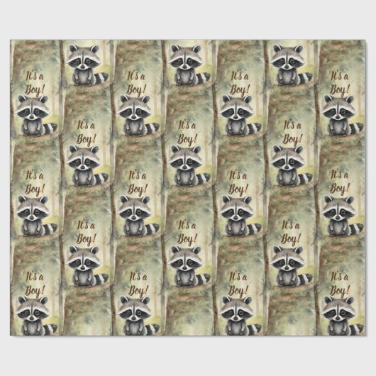 Niedlich Baby Raccoon Sein a Boy Geschenkpapier (Flach)