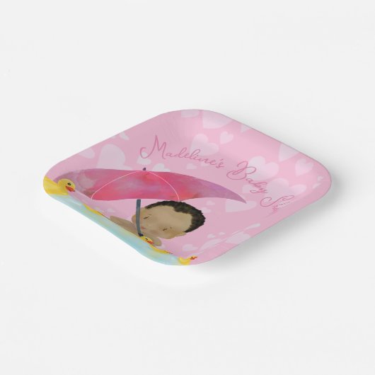 Niedlich Baby Rain Rubber Ducky's Umbrella Baby Sh Pappteller (Gewinkelt)