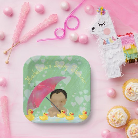 Niedlich Baby Rain Rubber Ducky's Umbrella Baby Sh Pappteller (Party)