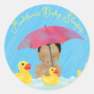 Niedlich Baby Rain Rubber Ducky's Umbrella Baby Sh Runder Aufkleber