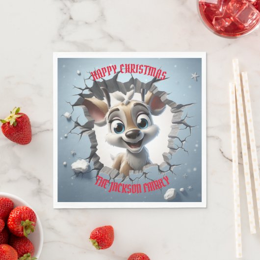 Niedlich Baby Reindeer 3D Weihnachten Serviette (Beispiel)