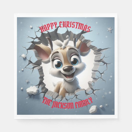 Niedlich Baby Reindeer 3D Weihnachten Serviette (Vorderseite)