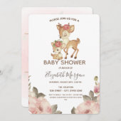 Niedlich Baby Rentier Blume Babydusche Einladung (Vorne/Hinten)
