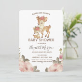 Niedlich Baby Rentier Blume Babydusche Einladung (Stehend Vorderseite)