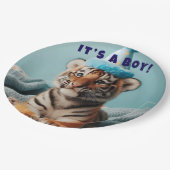 Niedlich Baby Reveal Boy Blue Baby Tiger Pappteller (Schrägansicht)