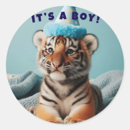 Niedlich Baby Reveal Boy Blue Baby Tiger Runder Aufkleber