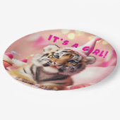 Niedlich Baby Reveal Girl Pink Baby Tiger Pappteller (Schrägansicht)