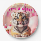 Niedlich Baby Reveal Girl Pink Baby Tiger Pappteller (Vorderseite)