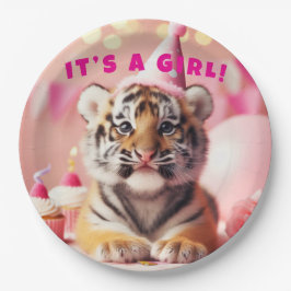 Niedlich Baby Reveal Girl Pink Baby Tiger Pappteller