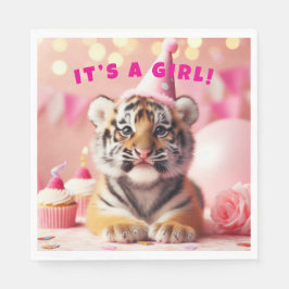 Niedlich Baby Reveal Girl Pink Baby Tiger Serviette