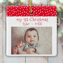 Niedlich Baby`s 1`Christmas Red Stars Foto Baby Keramikornament