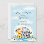 Niedlich Baby Safari Animal Elephant Lion Zebra Du Einladung (Vorderseite)