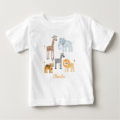 Niedlich Baby Safari Animal Watercolor Individuell Baby T-shirt (Vorderseite)