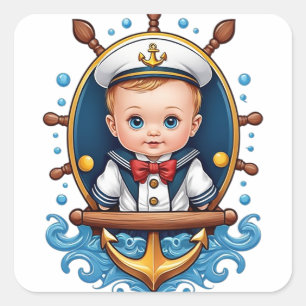 Niedlich Baby Sailor Quadratischer Aufkleber