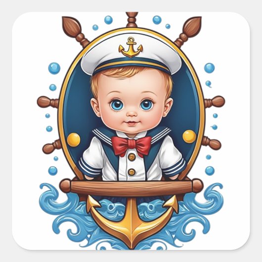 Niedlich Baby Sailor Quadratischer Aufkleber (Vorderseite)