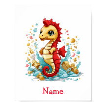 Niedlich Baby Seepferd Individuelle Name Poster
