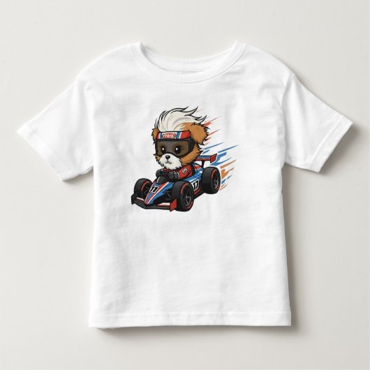 Niedlich Baby Shih Tzu Race Car Driver Kleinkind T-shirt (Vorderseite)
