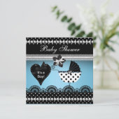 Niedlich Baby Shower Baby Boy Blue Black Spot 2 Einladung (Stehend Vorderseite)