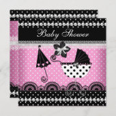 Niedlich Baby Shower Baby Girl Pink Black Spot Einladung (Vorne/Hinten)