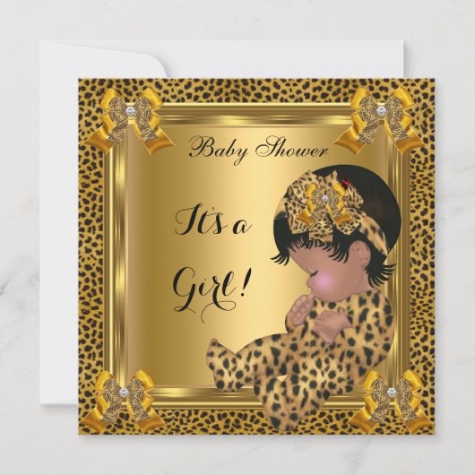 Niedlich Baby Shower Baby Leopard Gold Einladung (Vorderseite)