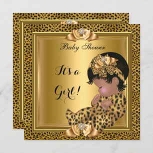 Niedlich Baby Shower Baby Leopard Gold Einladung