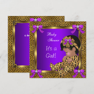 Niedlich Baby Shower Baby Leopard Lila Gold 2 Einladung