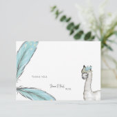 Niedlich Baby Shower Boho Llama White Dankeskarte (Stehend Vorderseite)