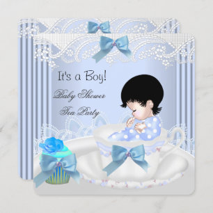 Niedlich Baby Shower Boy Blue Baby Teacup Einladung