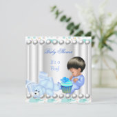 Niedlich Baby Shower Boy Blue cupcake Einladung (Stehend Vorderseite)