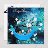 Niedlich Baby Shower Boy Blue Hammock Magie Einladung (Vorne/Hinten)