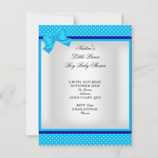 Niedlich Baby Shower Boy Blue Little Prince Crown Einladung (Rückseite)