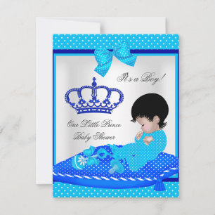 Niedlich Baby Shower Boy Blue Little Prince Crown Einladung
