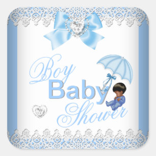 Niedlich Baby Shower Boy Blue White African Americ Quadratischer Aufkleber