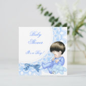 Niedlich Baby Shower Boy Blue White Einladung (Stehend Vorderseite)