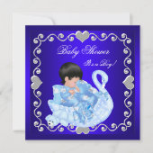 Niedlich Baby Shower Boy Royal Blue Swan Einladung (Vorderseite)