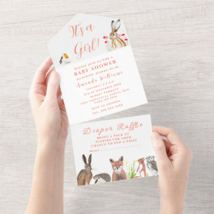 Niedlich Baby Shower Fox Hare Es ist ein Girl Flor All In One Einladung
