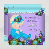 Niedlich Baby Shower Girl Aquamarin Blue Lila Blon Einladung (Vorne/Hinten)