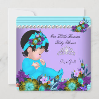 Niedlich Baby Shower Girl Aquamarin Blue Lila Einladung