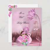 Niedlich Baby Shower Girl Baby Hot Pink Schwan Mag Einladung (Vorne/Hinten)